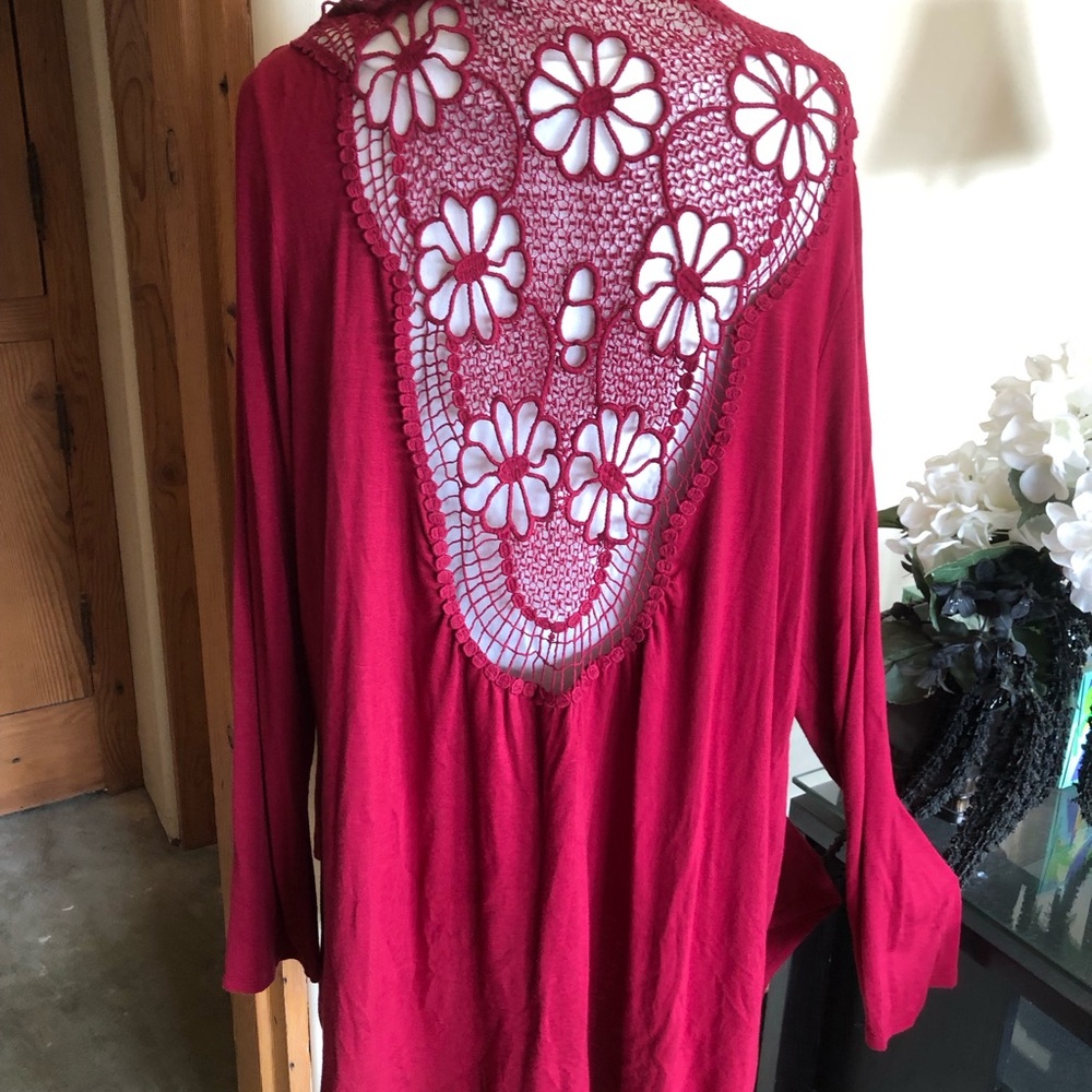 Red Lightweight Cardigan Sweater with Open Front
